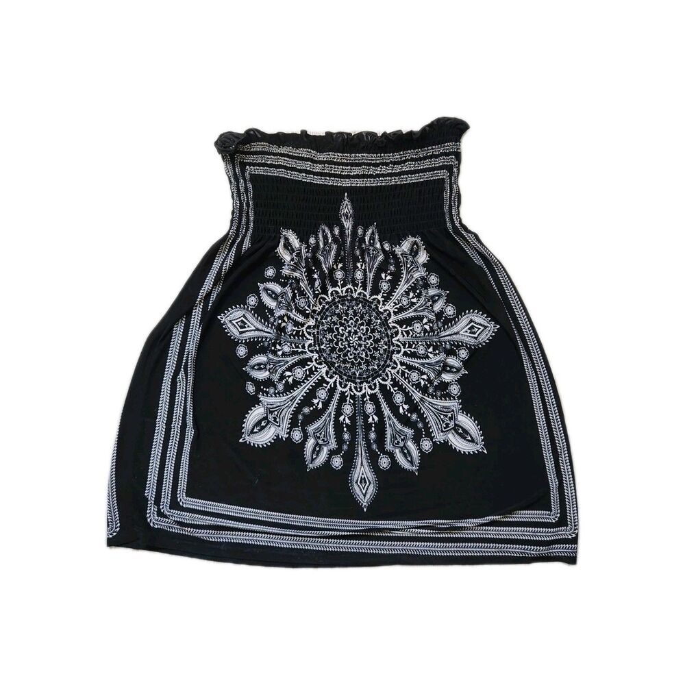 VTG Y2K Body Central Black Smocked Tube Top Boho Paisley Medallion Print M GUC